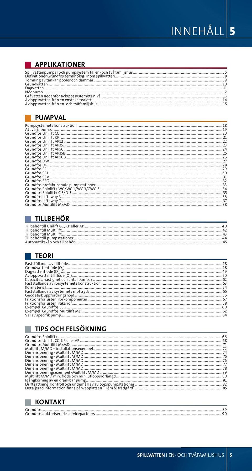 .. 15 Pumpval Pumpsystemets konstruktion... 18 Att välja pump...19 Grundfos Unilift CC...20 Grundfos Unilift KP... 21 Grundfos Unilift AP12...22 Grundfos Unilift AP35...23 Grundfos Unilift AP50.