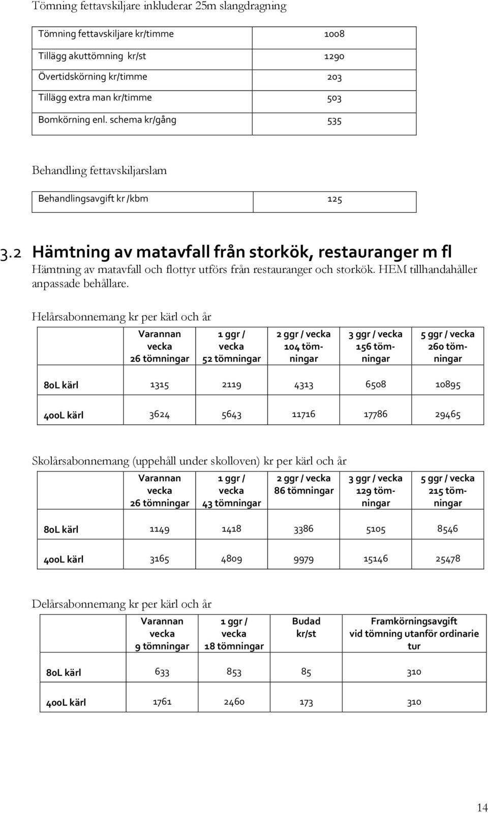 2 Hämtning av matavfall från storkök, restauranger m fl Hämtning av matavfall och flottyr utförs från restauranger och storkök. HEM tillhandahåller anpassade behållare.