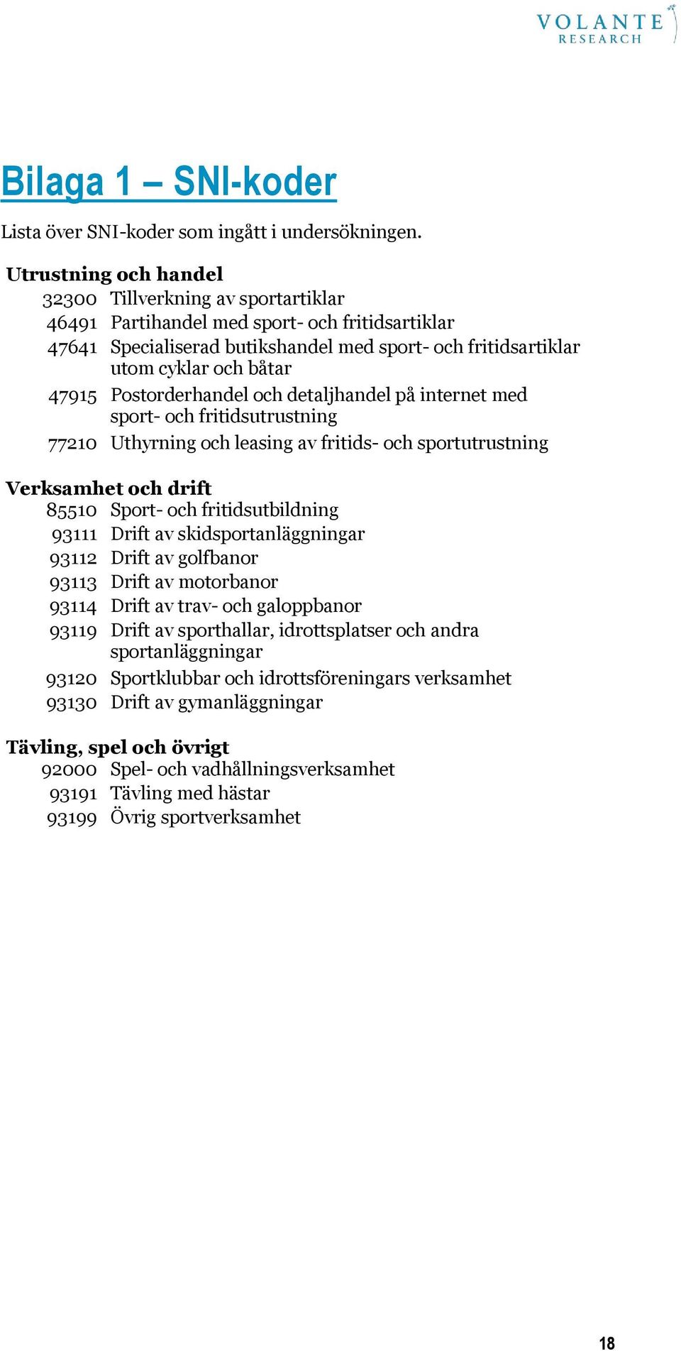 Postorderhandel och detaljhandel på internet med sport- och fritidsutrustning 77210 Uthyrning och leasing av fritids- och sportutrustning Verksamhet och drift 85510 Sport- och fritidsutbildning 93111