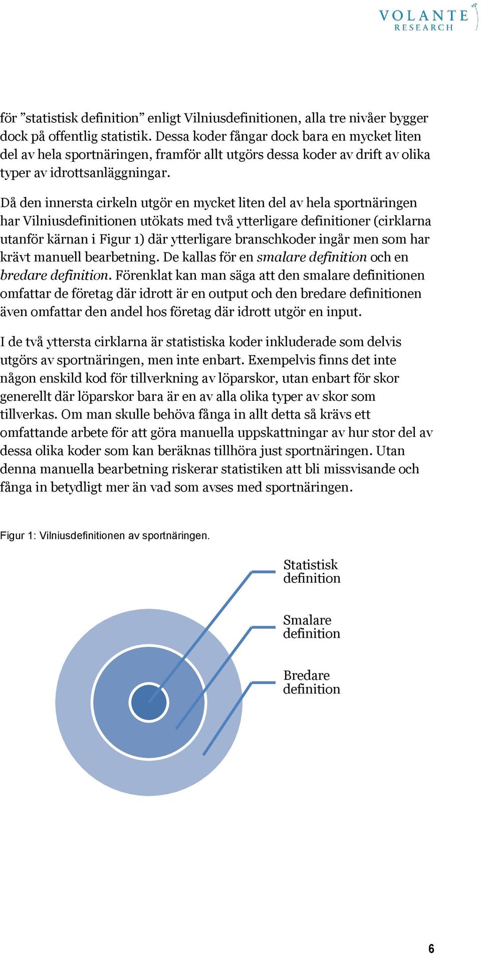 Då den innersta cirkeln utgör en mycket liten del av hela sportnäringen har Vilniusdefinitionen utökats med två ytterligare definitioner (cirklarna utanför kärnan i Figur 1) där ytterligare