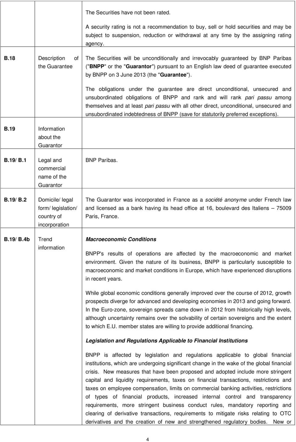 18 Description of the Guarantee The Securities will be unconditionally and irrevocably guaranteed by BNP Paribas ("BNPP" or the "Guarantor") pursuant to an English law deed of guarantee executed by