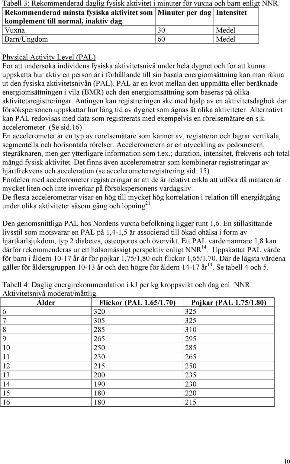 individens fysiska aktivitetsnivå under hela dygnet och för att kunna uppskatta hur aktiv en person är i förhållande till sin basala energiomsättning kan man räkna ut den fysiska aktivitetsnivån