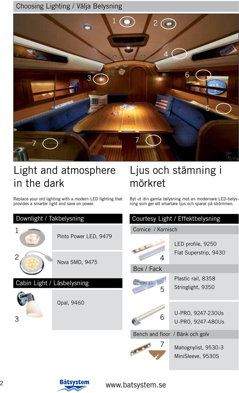 Downlight / Takbelysning 1 2 Pinto Power LED, 9479 Nova SMD, 9475 Cabin Light / Läsbelysning Ljus och stämning i mörkret Byt ut din gamla belysning mot en modernare