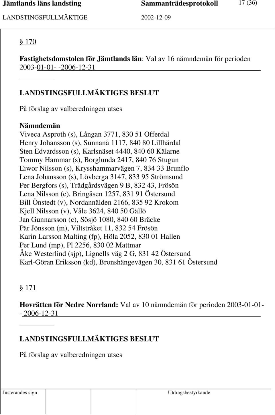 Krysshammarvägen 7, 834 33 Brunflo Lena Johansson (s), Lövberga 3147, 833 95 Strömsund Per Bergfors (s), Trädgårdsvägen 9 B, 832 43, Frösön Lena Nilsson (c), Bringåsen 1257, 831 91 Östersund Bill