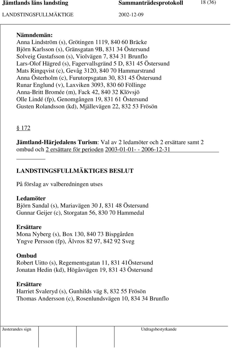 Runar Englund (v), Laxviken 3093, 830 60 Föllinge Anna-Britt Bromée (m), Fack 42, 840 32 Klövsjö Olle Lindé (fp), Genomgången 19, 831 61 Östersund Gusten Rolandsson (kd), Mjällevägen 22, 832 53