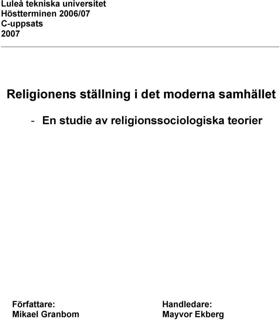 samhället - En studie av religionssociologiska