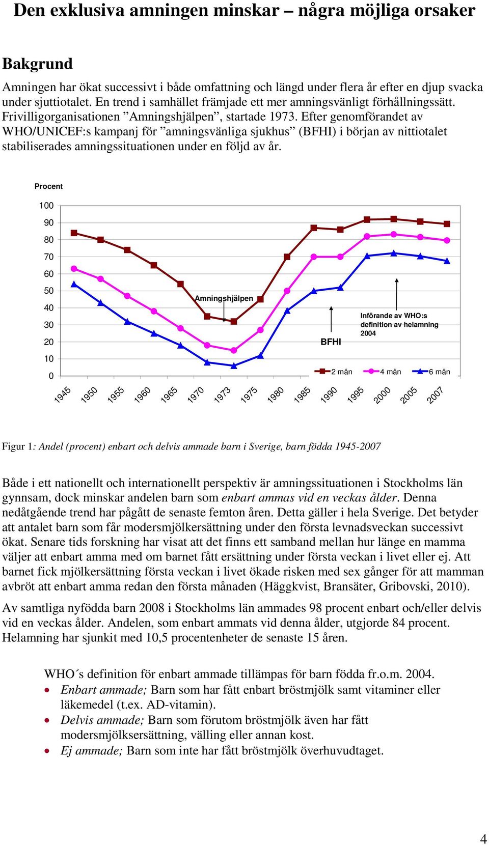 Efter genomförandet av WHO/UNICEF:s kampanj för amningsvänliga sjukhus (BFHI) i början av nittiotalet stabiliserades amningssituationen under en följd av år.