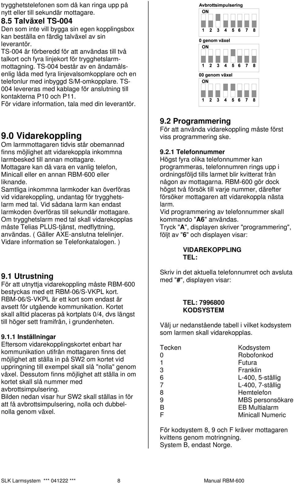 TS-004 består av en ändamålsenlig låda med fyra linjevalsomkopplare och en telefonlur med inbyggd S/M-omkopplare. TS- 004 levereras med kablage för anslutning till kontakterna P10 och P11.