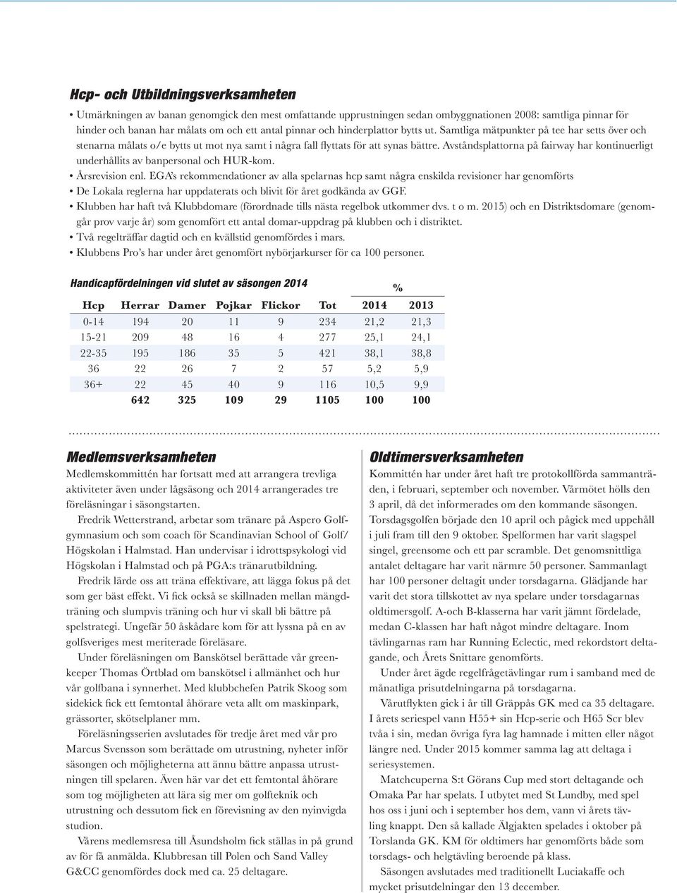 Avståndsplattorna på fairway har kontinuerligt underhållits av banpersonal och HUR-kom. Årsrevision enl.