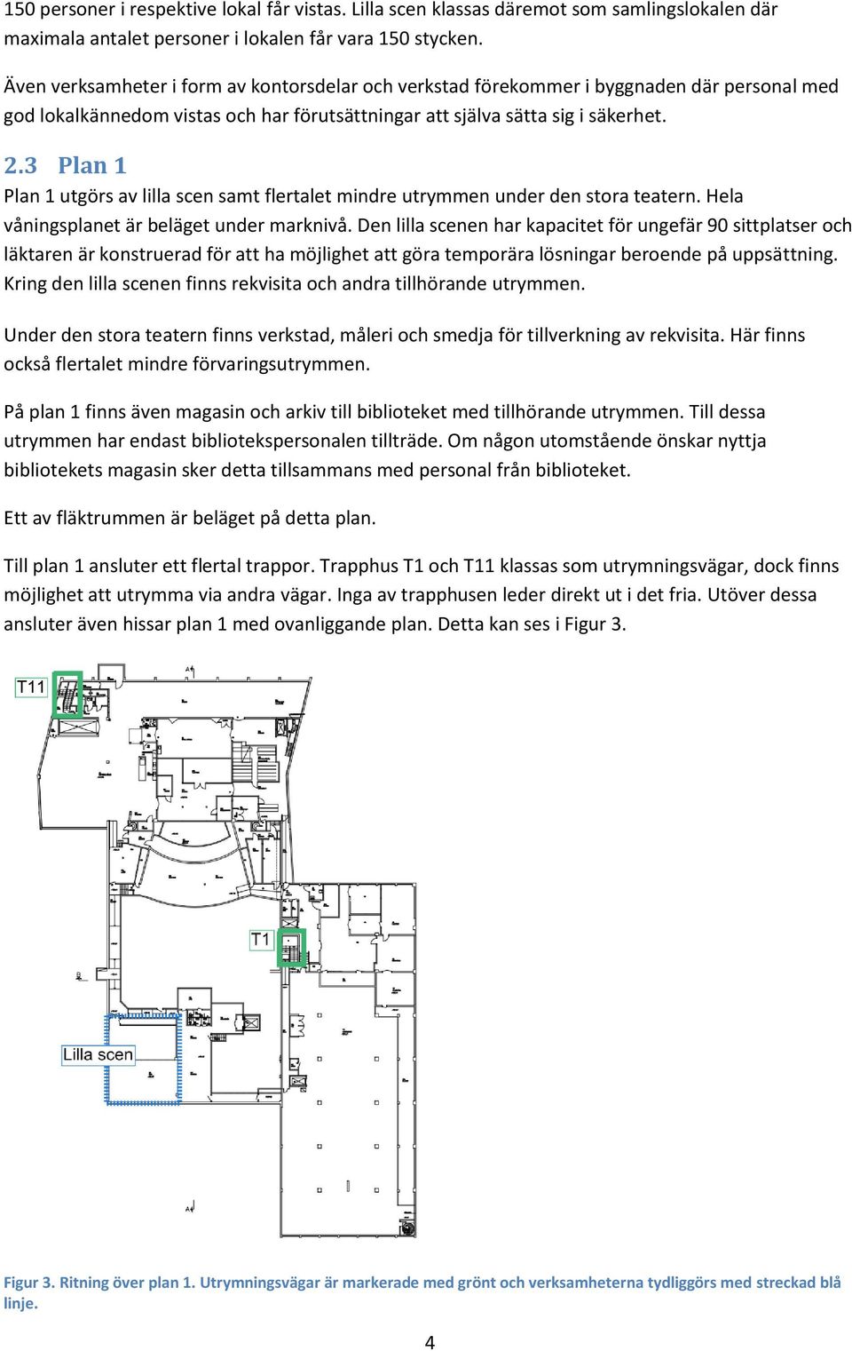 3 Plan 1 Plan 1 utgörs av lilla scen samt flertalet mindre utrymmen under den stora teatern. Hela våningsplanet är beläget under marknivå.