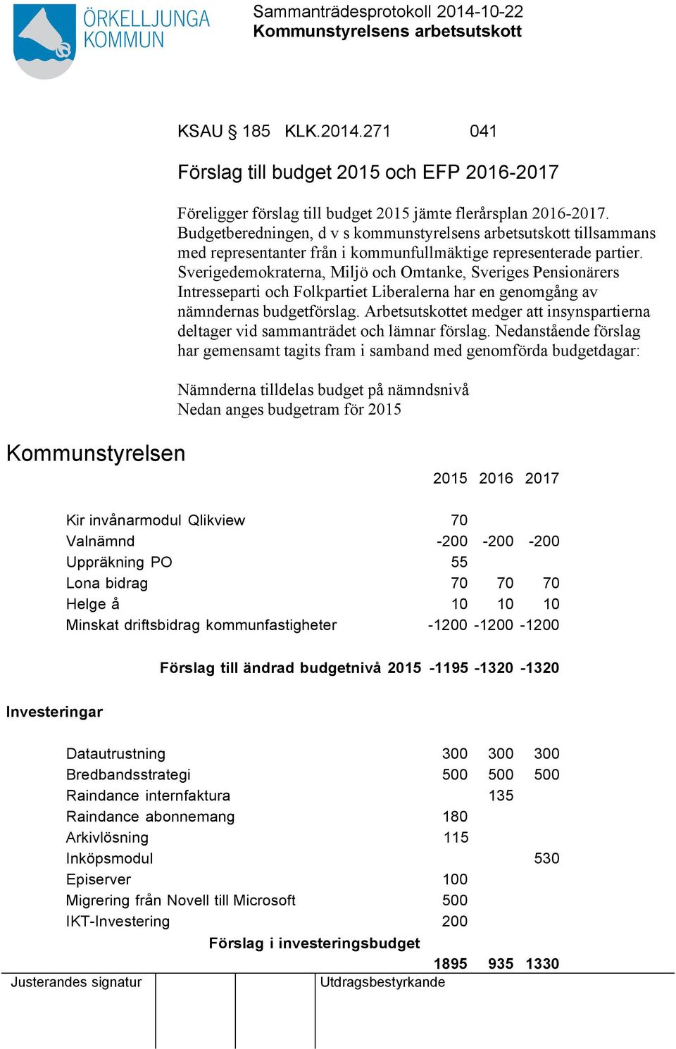 Sverigedemokraterna, Miljö och Omtanke, Sveriges Pensionärers Intresseparti och Folkpartiet Liberalerna har en genomgång av nämndernas budgetförslag.