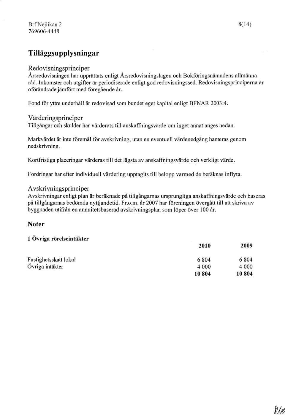 Fond för yttre underhåll är redovisad som bundet eget kapital enligt BFNAR 2003:4. Värderingsprinciper Tillgångar och skulder har värderats till anskaffningsvärde om inget annat anges nedan.