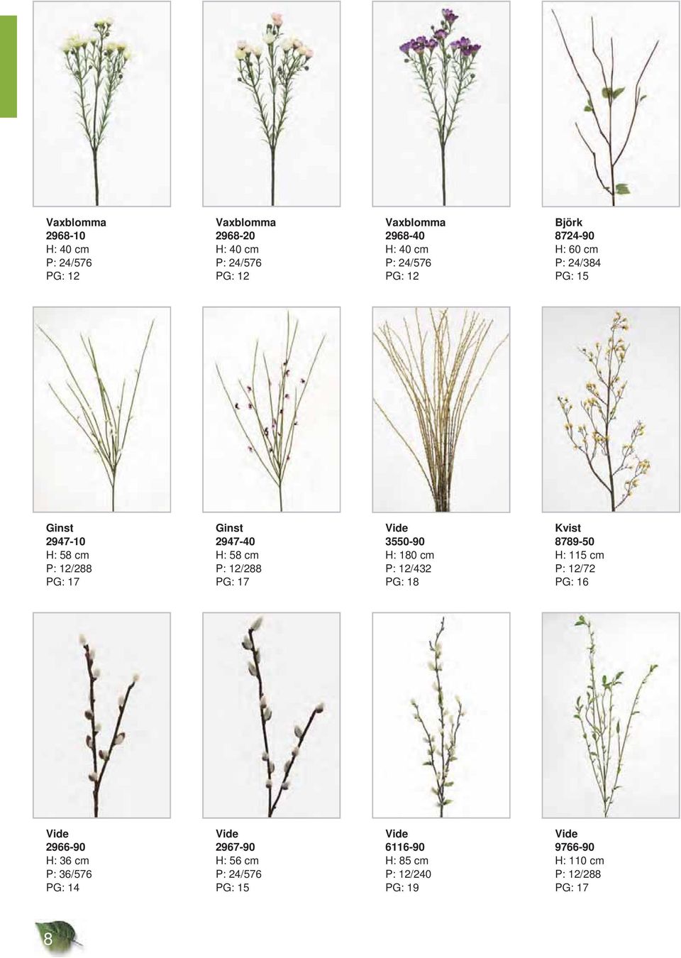 cm P: 12/288 Vide 3550-90 H: 180 cm P: 12/432 Kvist 8789-50 H: 115 cm P: 12/72 Vide 2966-90 H: 36 cm P: