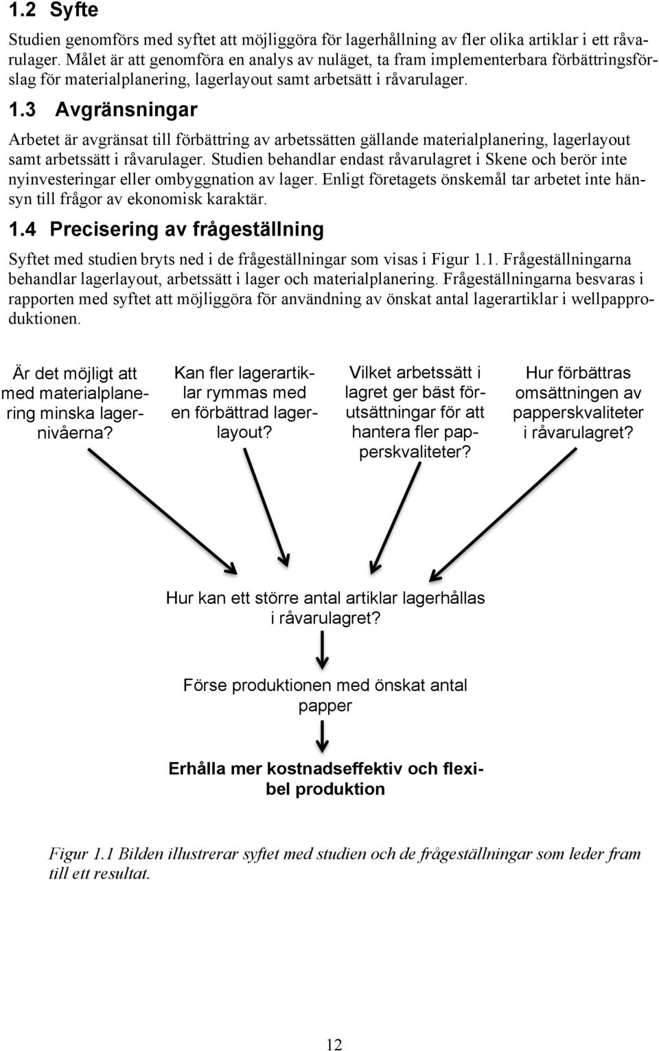 3 Avgränsningar Arbetet är avgränsat till förbättring av arbetssätten gällande materialplanering, lagerlayout samt arbetssätt i råvarulager.