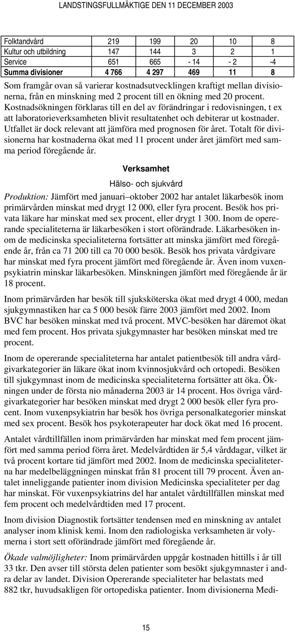 Kostnadsökningen förklaras till en del av förändringar i redovisningen, t ex att laboratorieverksamheten blivit resultatenhet och debiterar ut kostnader.