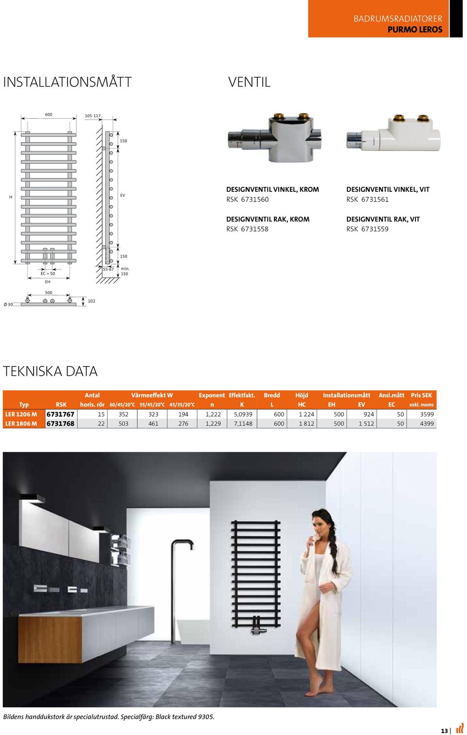 Bredd Höjd Installationsmått Ansl.mått Pris SEK Typ RSK horis. rör 60/45/20 C 55/45/20 C 45/35/20 C n K L HC EH EV EC exkl.