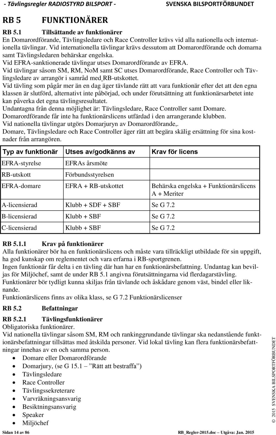 Vid internationella tävlingar krävs dessutom att Domarordförande och domarna samt Tävlingsledaren behärskar engelska. Vid EFRA-sanktionerade tävlingar utses Domarordförande av EFRA.