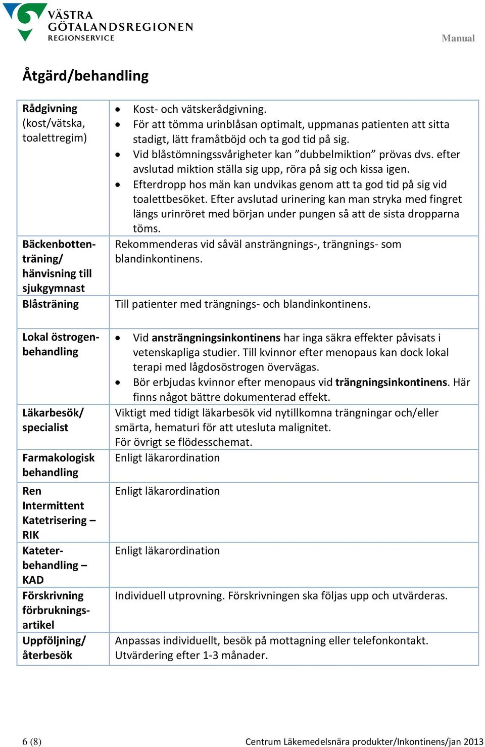 För att tömma urinblåsan optimalt, uppmanas patienten att sitta stadigt, lätt framåtböjd och ta god tid på sig. Vid blåstömningssvårigheter kan dubbelmiktion prövas dvs.