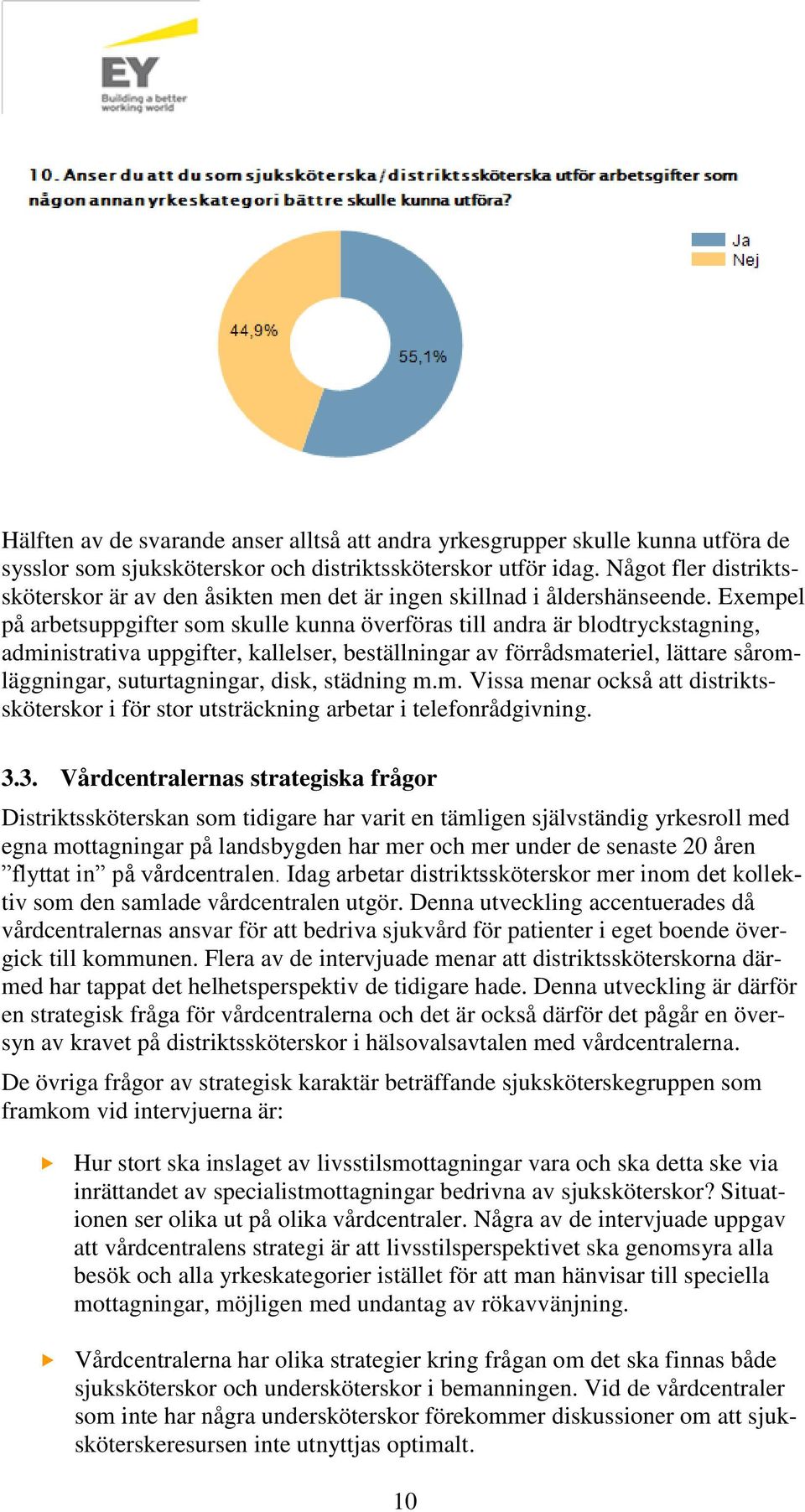 Exempel på arbetsuppgifter som skulle kunna överföras till andra är blodtryckstagning, administrativa uppgifter, kallelser, beställningar av förrådsmateriel, lättare såromläggningar, suturtagningar,