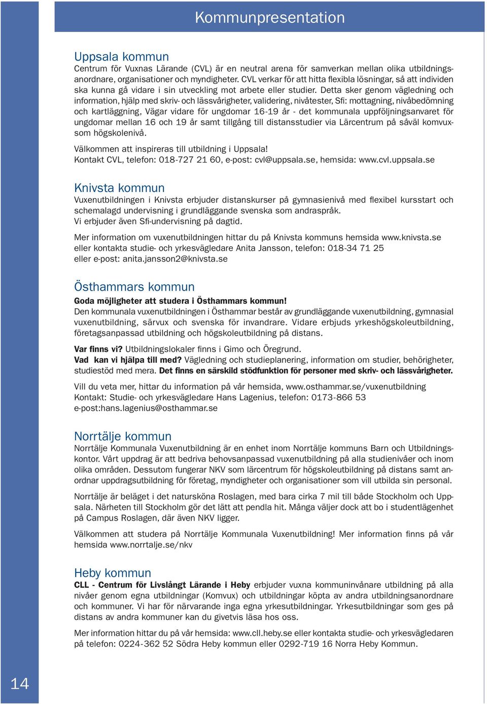 Detta sker genom vägledning och information, hjälp med skriv- och lässvårigheter, validering, nivåtester, Sfi: mottagning, nivåbedömning och kartläggning, Vägar vidare för ungdomar 16-19 år - det