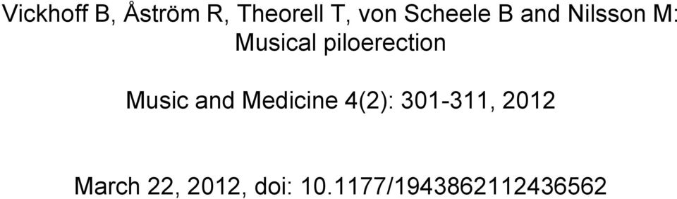 piloerection Music and Medicine 4(2):