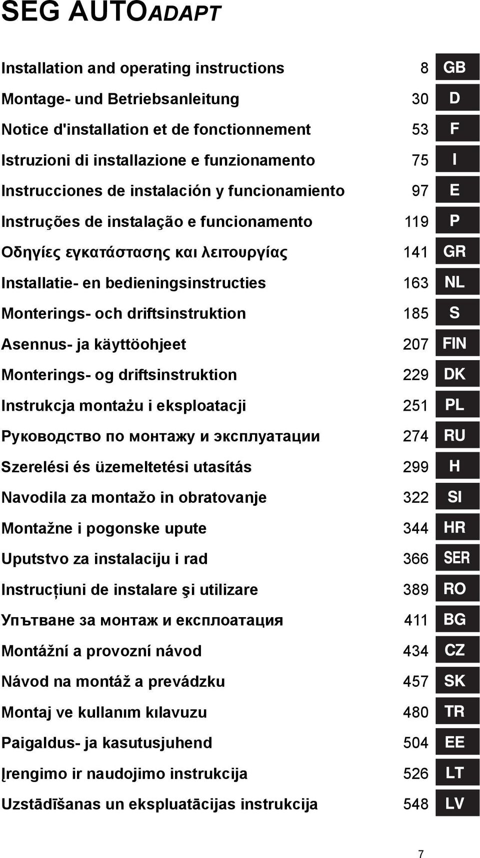 Asennus- ja käyttöohjeet 207 Monterings- og driftsinstruktion 229 Instrukcja montażu i eksploatacji 251 Руководство по монтажу и эксплуатации 274 Szerelési és üzemeltetési utasítás 299 Navodila za