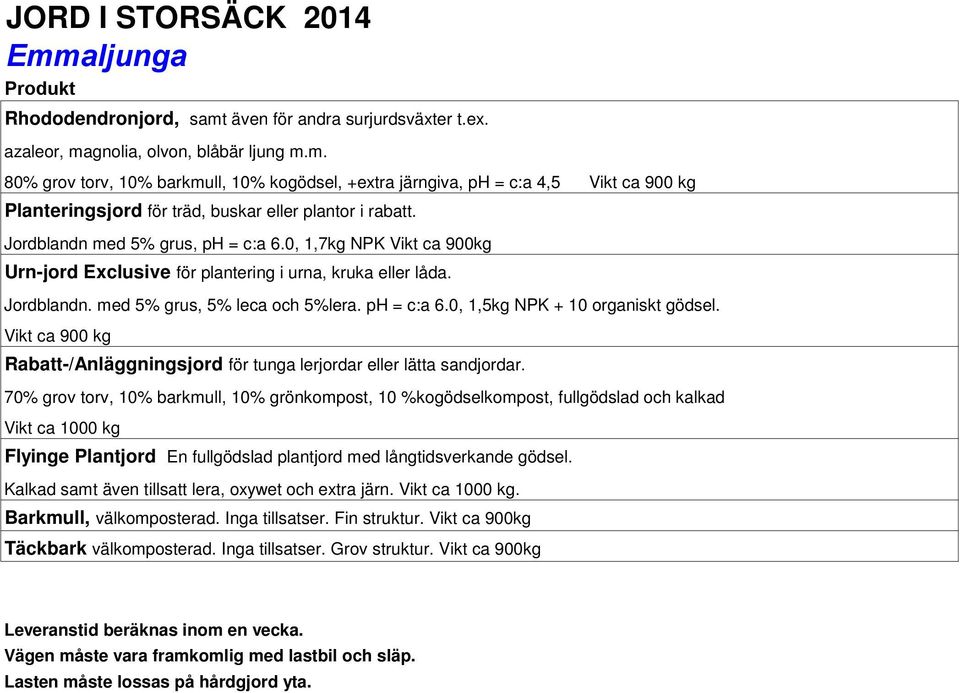 Vikt ca 900 kg Rabatt/Anläggningsjord för tunga lerjordar eller lätta sandjordar.