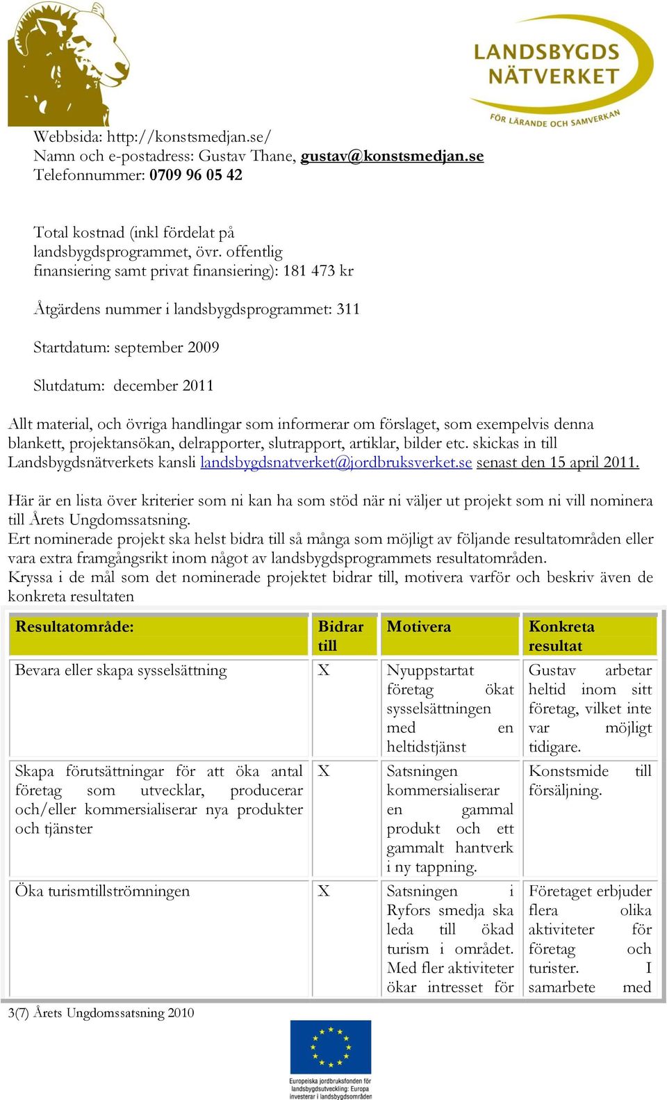 informerar om förslaget, som exempelvis denna blankett, projektansökan, delrapporter, slutrapport, artiklar, bilder etc.