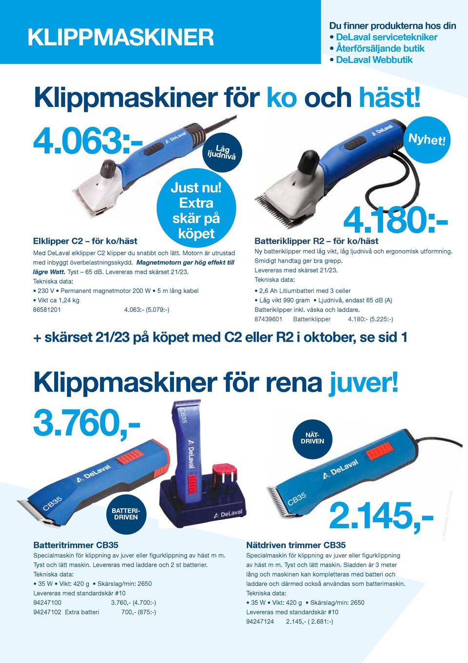 Levereras med skärset 21/23. Tekniska data: 230 V Permanent magnetmotor 200 W 5 m lång kabel Vikt ca 1,24 kg 86581201 4.063:- (5.079:-) 2.145,- 4.063:- 4.