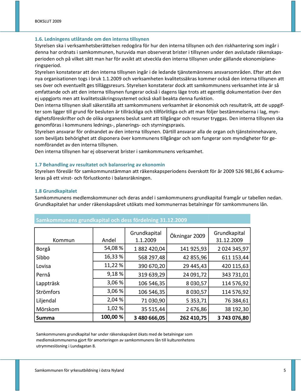 Styrelsen konstaterar att den interna tillsynen ingår i de ledande tjänstemännens ansvarsområden. Efter att den nya organisationen togs i bruk 1.