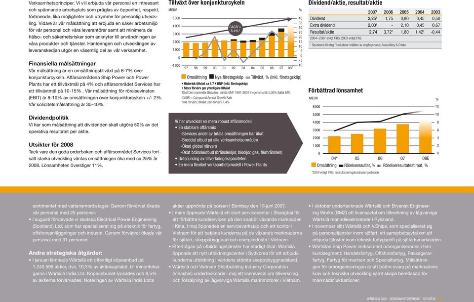 tjänster. Hanteringen och utvecklingen av leveranskedjan utgör en väsentlig del av vår verksamhet. Finansiella målsättningar Vår målsättning är en omsättningstillväxt på 6-7% över konjunkturcykeln.