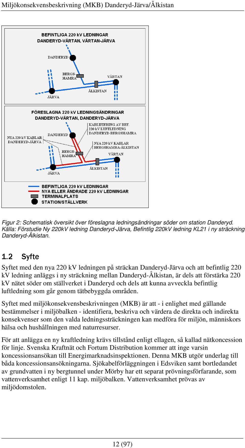 2 Syfte Syftet med den nya 220 kv ledningen på sträckan Danderyd-Järva och att befintlig 220 kv ledning anläggs i ny sträckning mellan Danderyd-Ålkistan, är dels att förstärka 220 kv nätet söder om