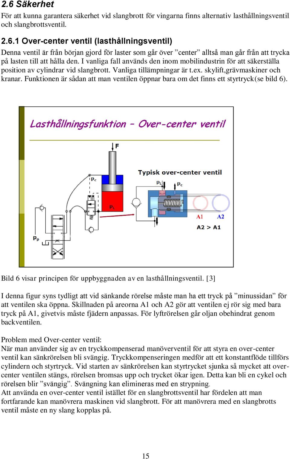 Funktionen är sådan att man ventilen öppnar bara om det finns ett styrtryck(se bild 6). Bild 6 visar principen för uppbyggnaden av en lasthållningsventil.