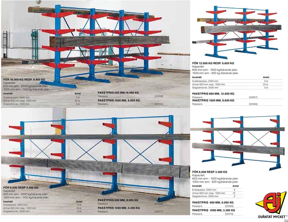 1000 mm arm - 825 kg /bärande plan. Innehåll Antal Dubbelpelare, 2400 mm 3 st Armar 600 mm resp. 1000 mm 24 st Stagsektioner, 2000 mm 2 st Paketpris 600 mm, 12.