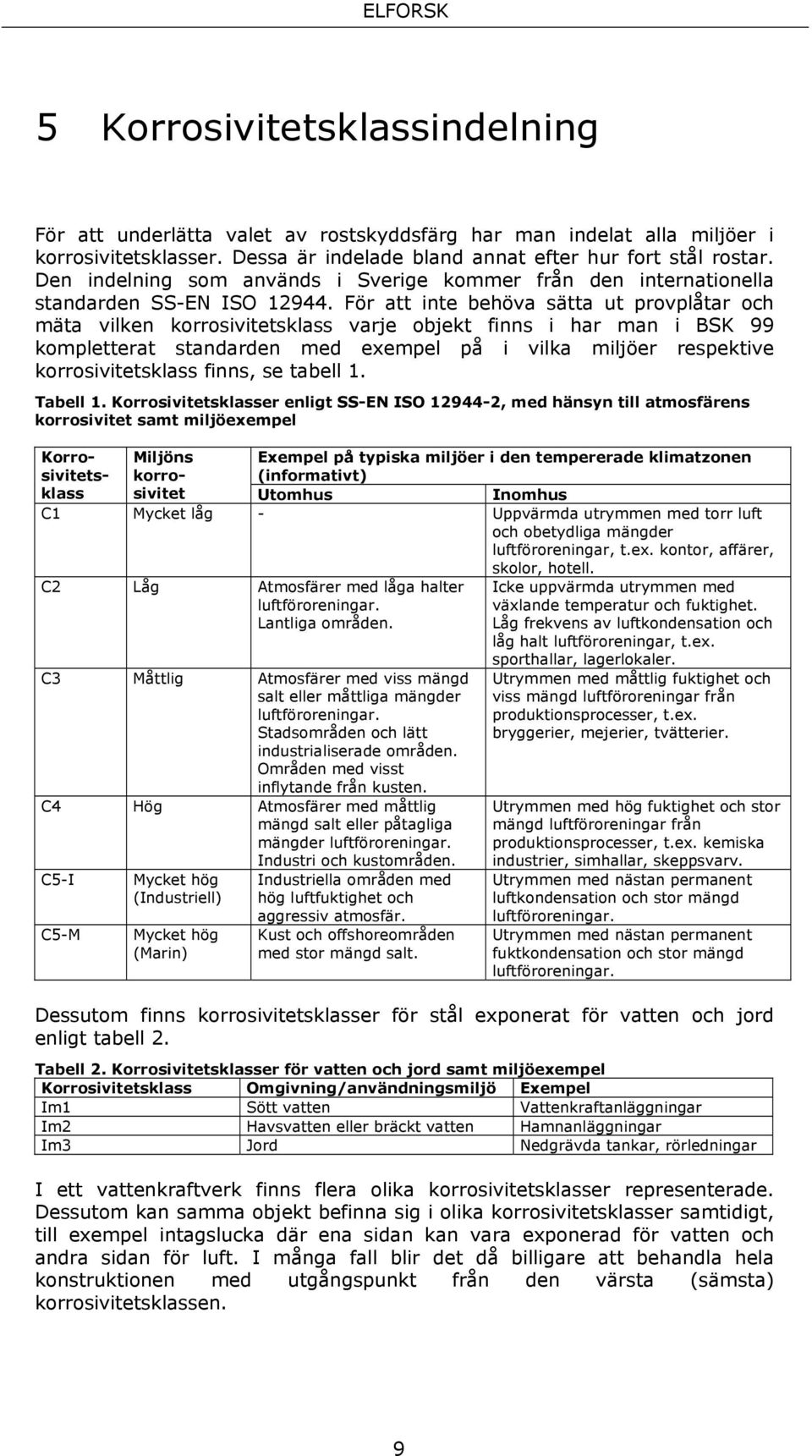 För att inte behöva sätta ut provplåtar och mäta vilken korrosivitetsklass varje objekt finns i har man i BSK 99 kompletterat standarden med exempel på i vilka miljöer respektive korrosivitetsklass