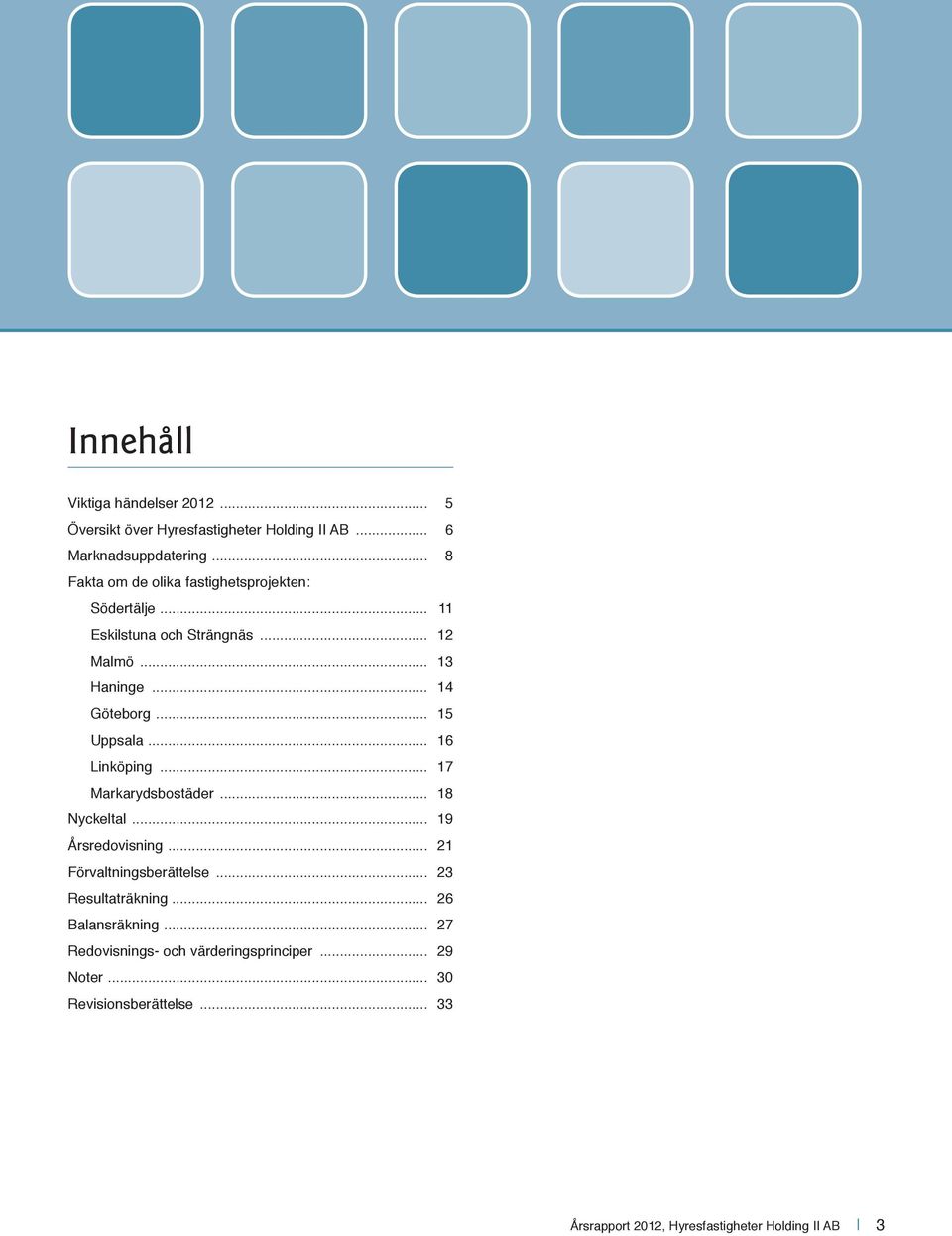 .. 15 Uppsala... 16 Linköping... 17 Markarydsbostäder... 18 Nyckeltal... 19 Årsredovisning... 21 Förvaltningsberättelse.