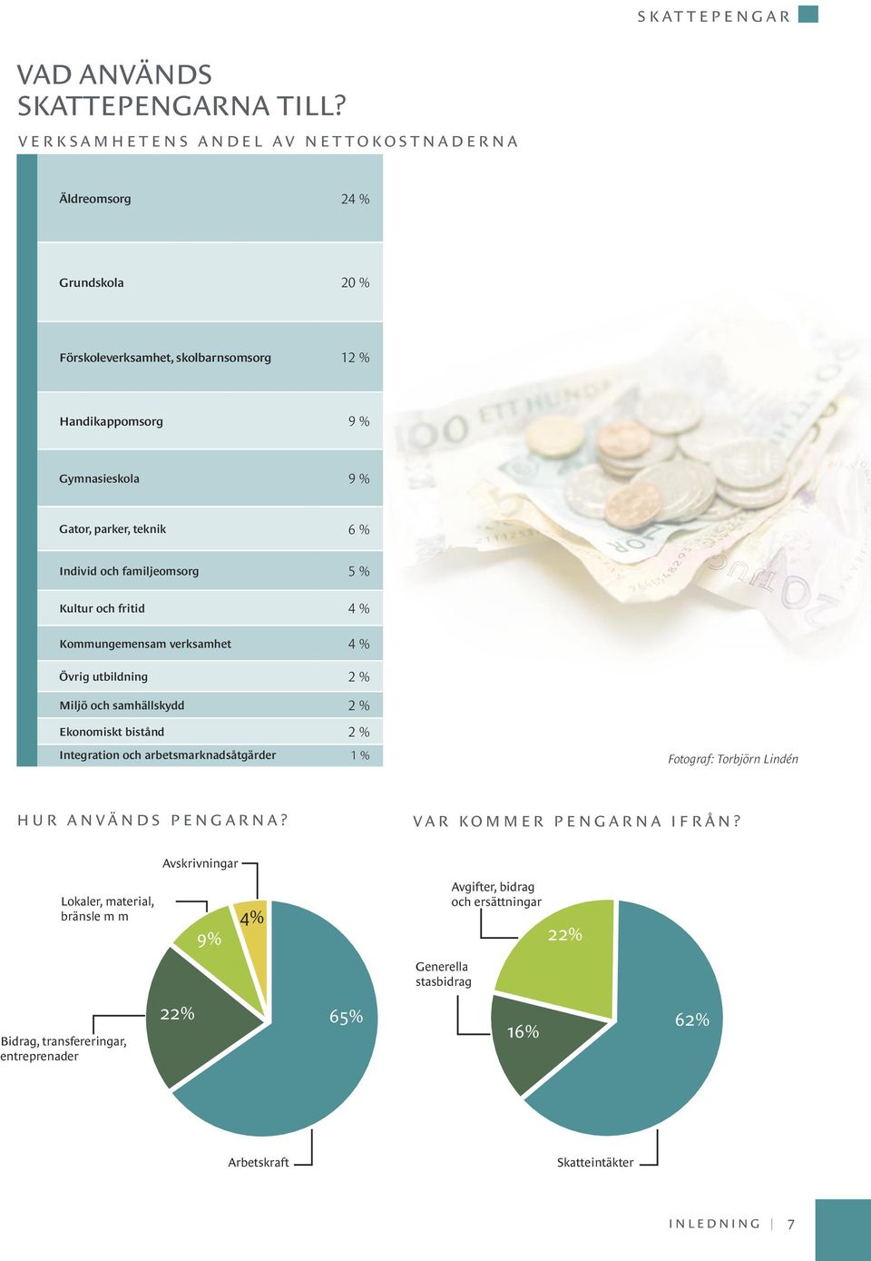 6 % individ och familjeomsorg 5 % kultur och fritid 4 % kommungemensam verksamhet 4 % övrig utbildning 2 % miljö och samhällskydd 2 % ekonomiskt bistånd 2 % integration och