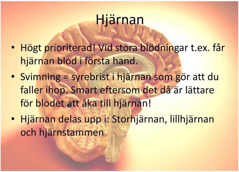 Svimning = syrebrist i hjärnan som gör att du faller ihop.