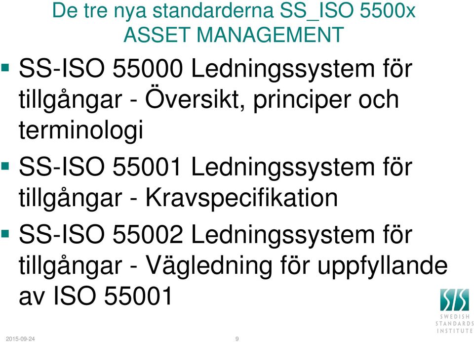 SS-ISO 55001 Ledningssystem för tillgångar - Kravspecifikation SS-ISO