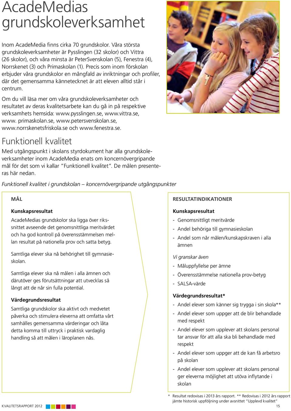 Precis som inom förskolan erbjuder våra grundskolor en mångfald av inriktningar och profiler, där det gemensamma kännetecknet är att eleven alltid står i centrum.