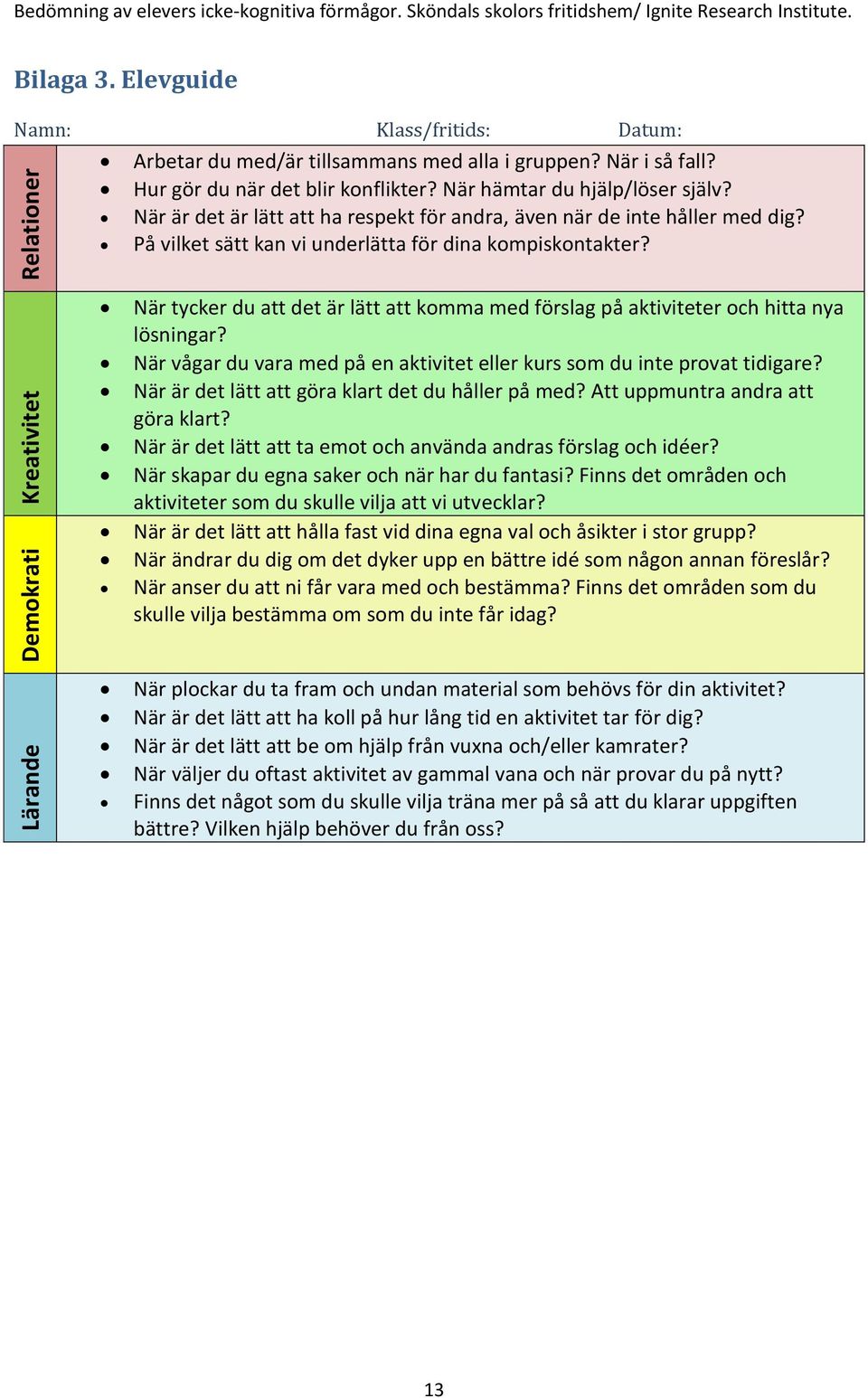 Relationer Kreativitet Demokrati Lärande När tycker du att det är lätt att komma med förslag på aktiviteter och hitta nya lösningar?