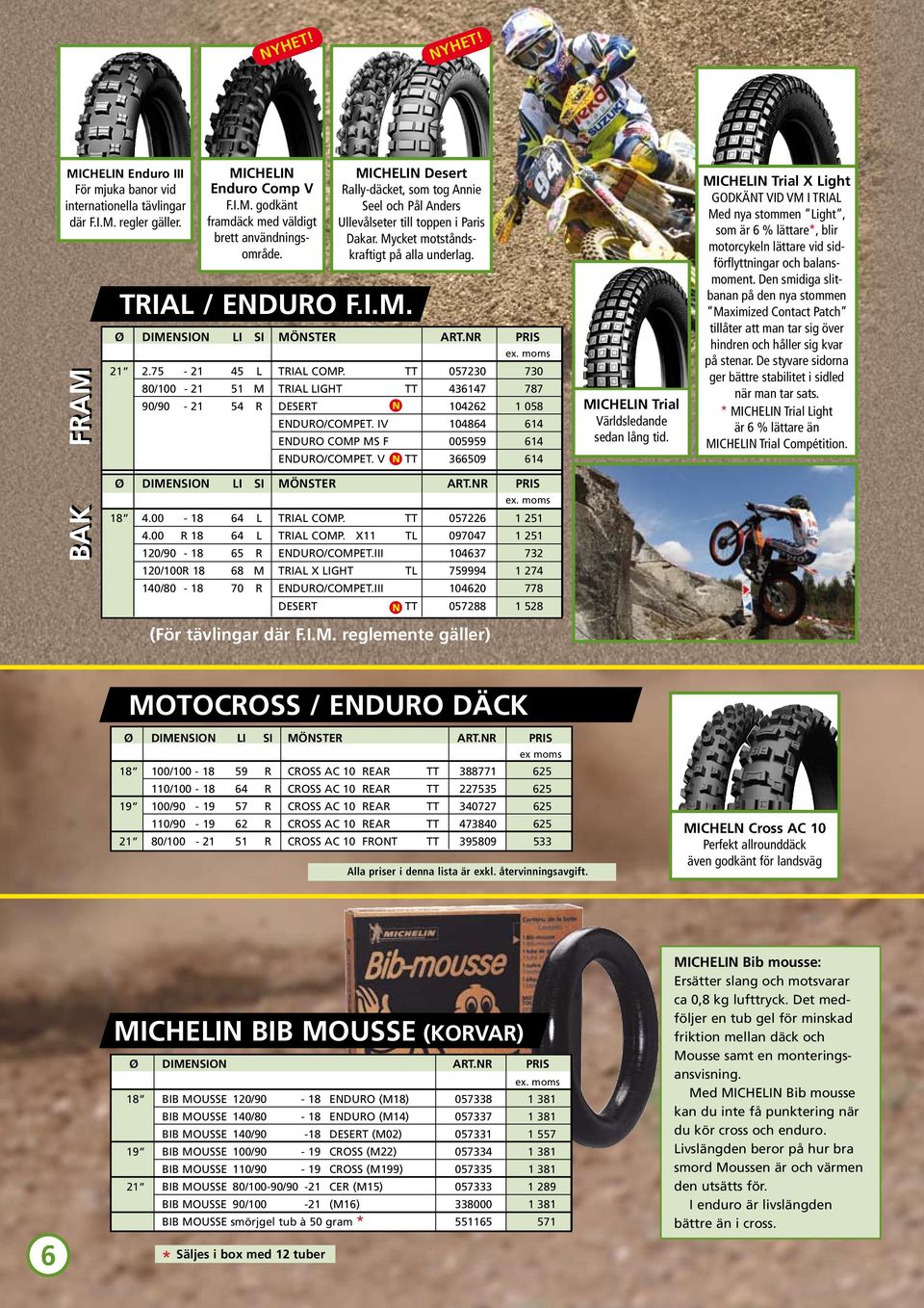 75-21 45 L TRIAL COMP. TT 057230 730 80/100-21 51 M TRIAL LIGHT TT 436147 787 90/90-21 54 R DESERT N 104262 1 058 ENDURO/COMPET. IV 104864 614 ENDURO COMP MS F 005959 614 ENDURO/COMPET.