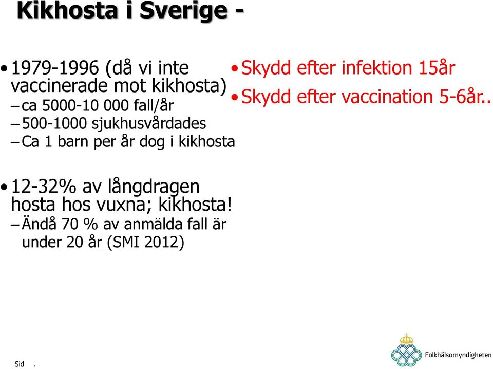 5-6år 500-1000 sjukhusvårdades Ca 1 barn per år dog i kikhosta 12-32% av