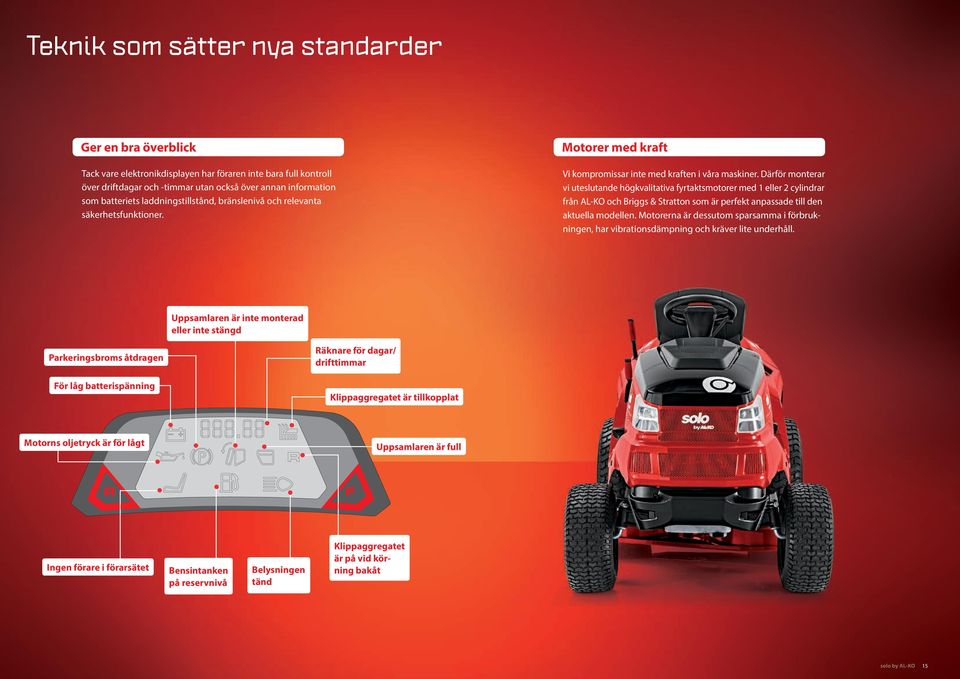 Därför monterar vi uteslutande högkvalitativa fyrtaktsmotorer med 1 eller 2 cylindrar från AL-KO och Briggs & Stratton som är perfekt anpassade till den aktuella modellen.