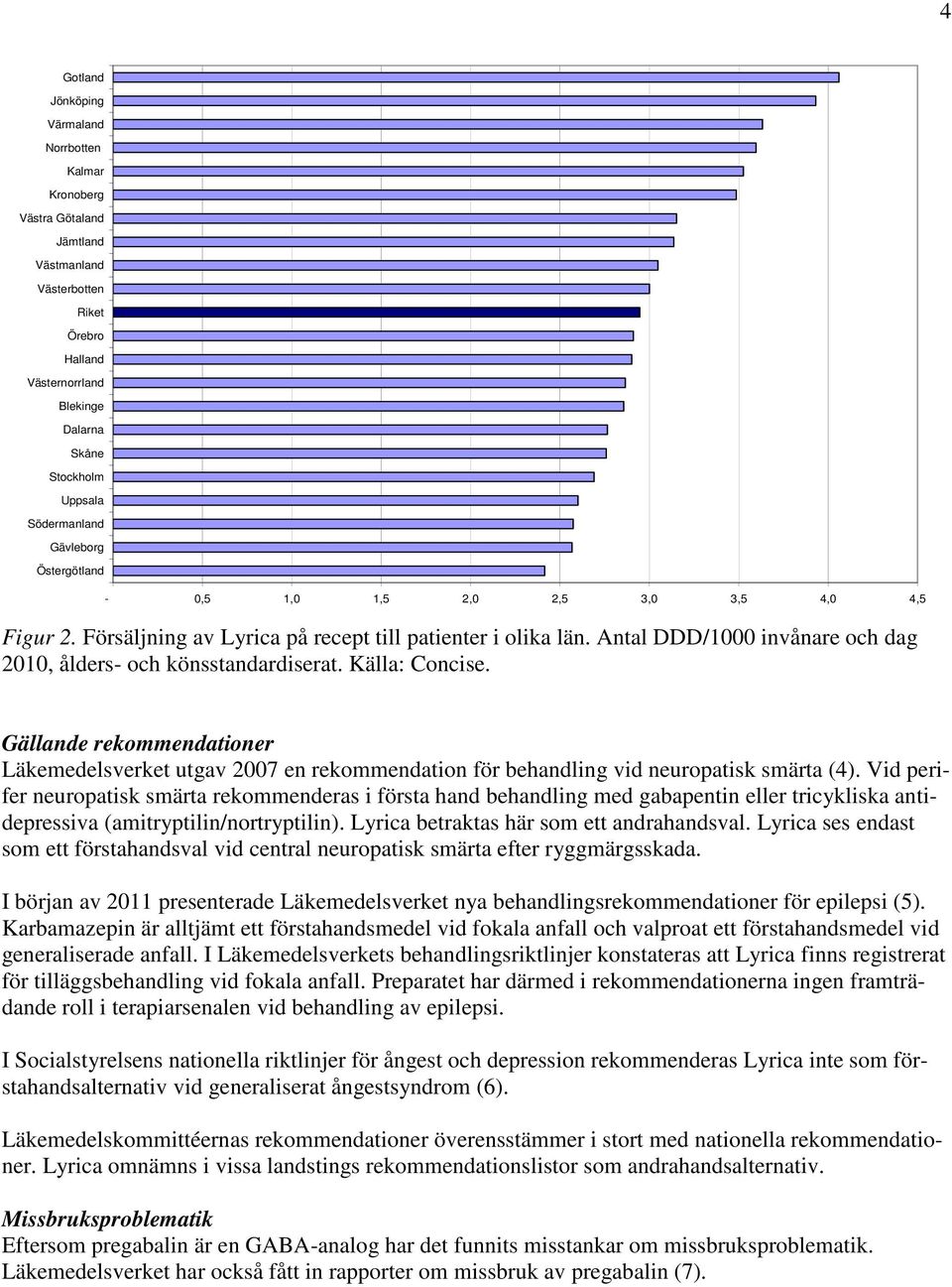 Källa: Concise. Gällande rekommendationer Läkemedelsverket utgav 2007 en rekommendation för behandling vid neuropatisk smärta (4).