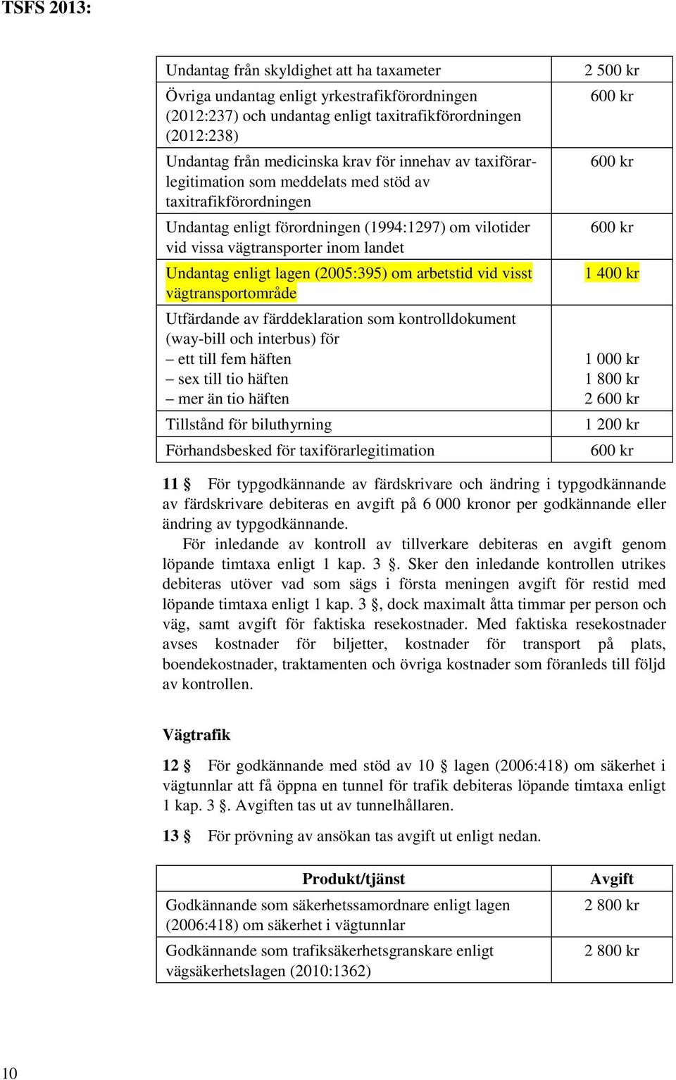 arbetstid vid visst vägtransportområde Utfärdande av färddeklaration som kontrolldokument (way-bill och interbus) för ett till fem häften sex till tio häften mer än tio häften Tillstånd för