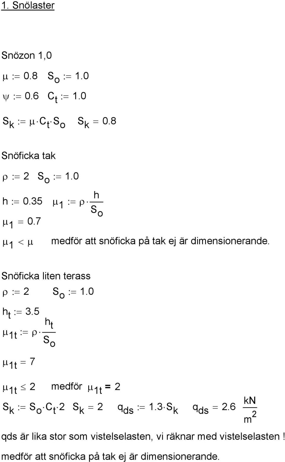 Snöficka liten terass ρ := 2 h t := 3.5 µ 1t ρ h t := S o µ 1t = 7 µ 1t 2 S k := S o C t 2 S o := 1.