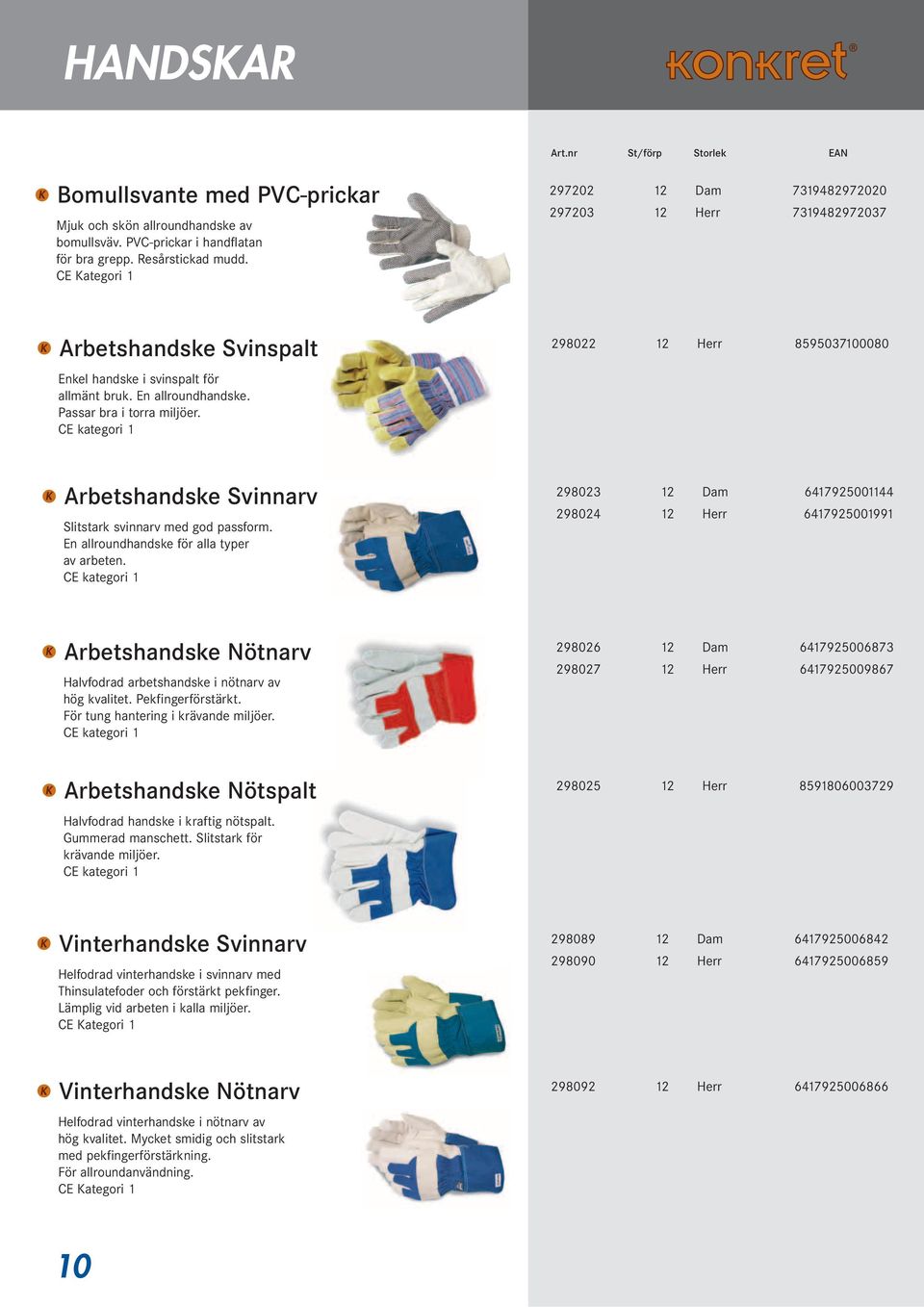 CE kategori 1 298022 12 Herr 8595037100080 Arbetshandske Svinnarv Slitstark svinnarv med god passform. En allroundhandske för alla typer av arbeten.
