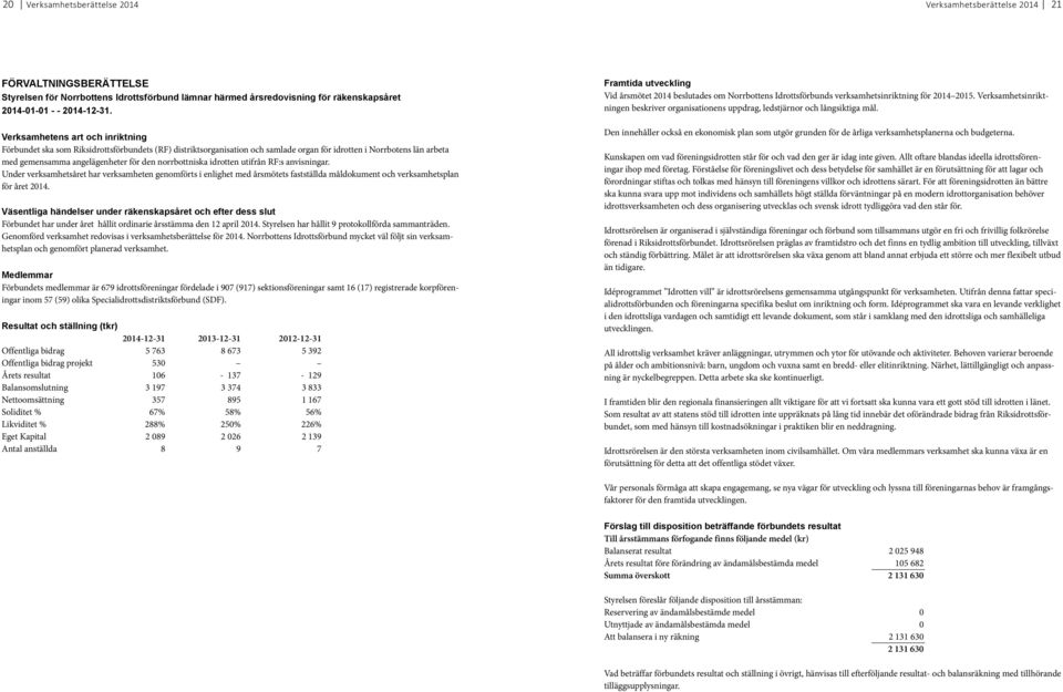 norrbottniska idrotten utifrån RF:s anvisningar. Under verksamhetsåret har verksamheten genomförts i enlighet med årsmötets fastställda måldokument och verksamhetsplan för året 2014.