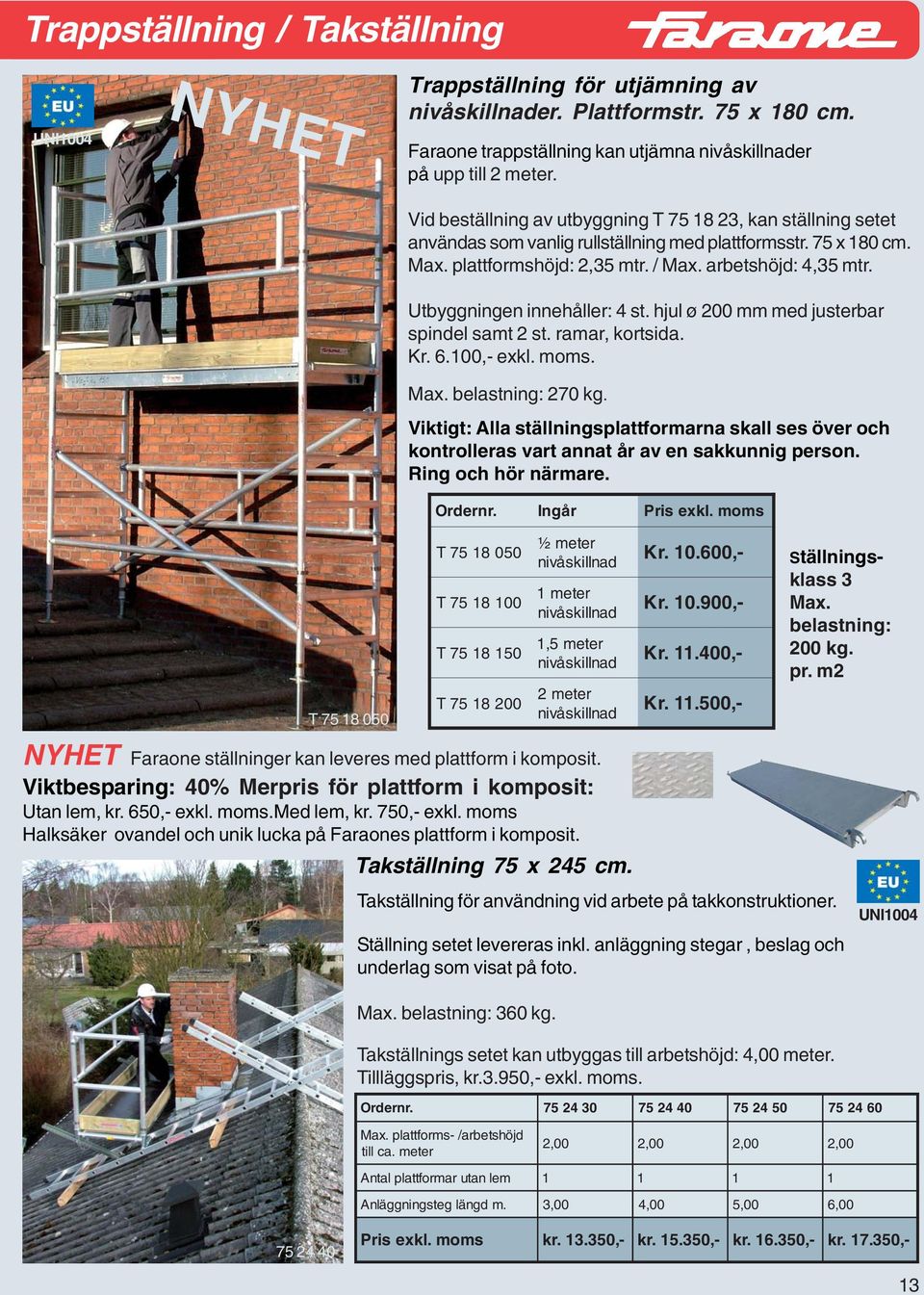 Utbyggningen innehåller: 4 st. hjul ø 200 mm med justerbar spindel samt 2 st. ramar, kortsida. Kr. 6.100,- exkl. moms. Max.